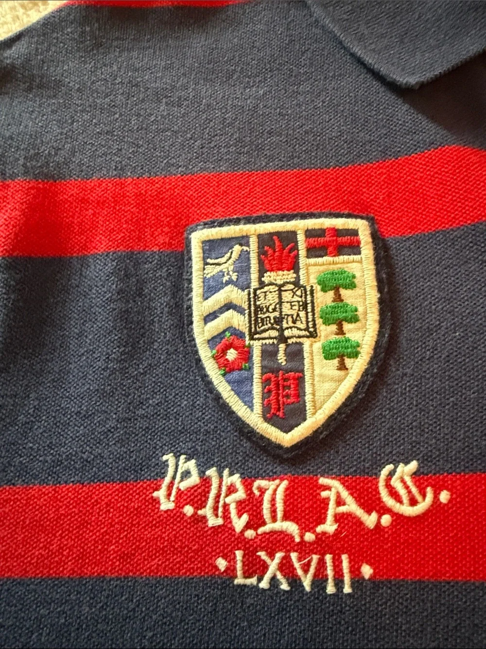 Polo by Ralph Lauren Navy and Red Striped Polo with Crest & Pony
